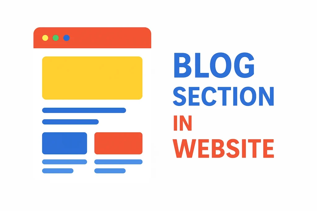 Create a blog or news section to publish fresh content for SEO. Blog section graphic showing webpage layout with colorful blocks.
