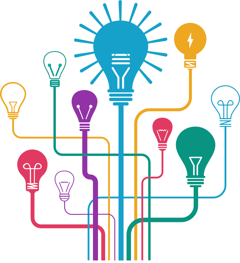 Colorful lightbulb network illustration symbolizing integrated digital marketing strategy and cross-channel SEO connections