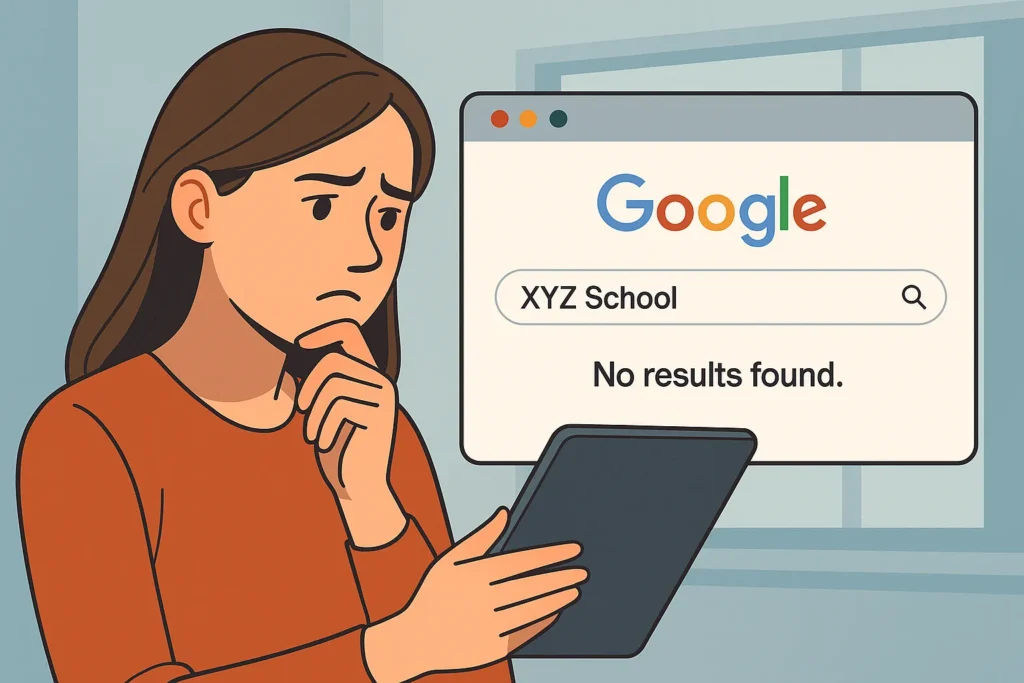 Parent searching “XYZ School” with no results – showing why technical SEO audit is crucial