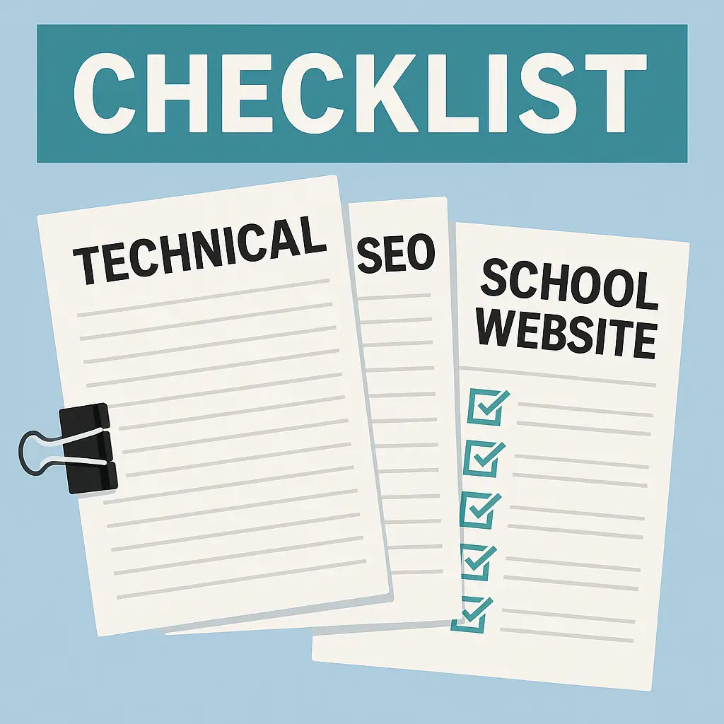 Technical SEO audit checklist documents for school websites — visualizing structured steps in an SEO audit process.