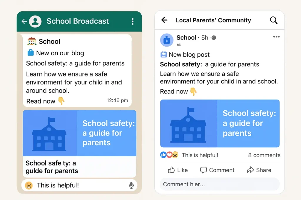 Example of a school blog promotion on WhatsApp and Facebook